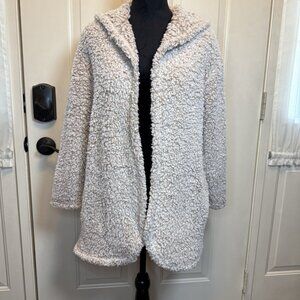 Serra Faux Shearling Open Front Cardigan Hooded Lounge Wrap Sz S/M NWT So Soft